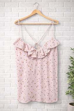 Culture Code Ditsy Floral Ribbed Ruffle Tank Top